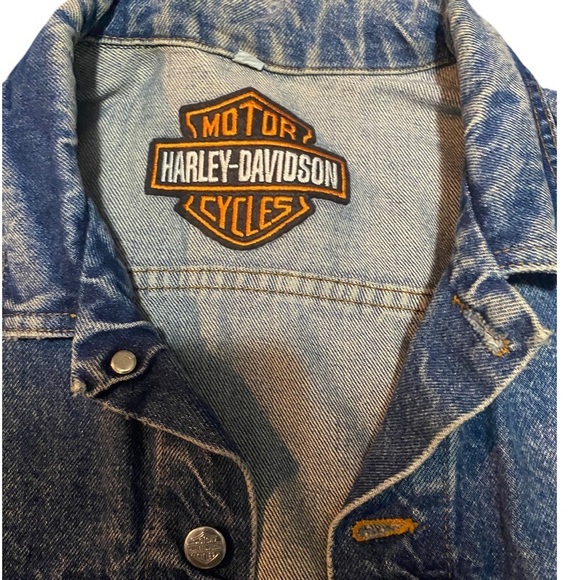 VNTG HARLEY DAVIDSON TRUCKER JACKET W/PATCHES & PINS MADE IN THE USA Acid washed - Picture 7 of 16